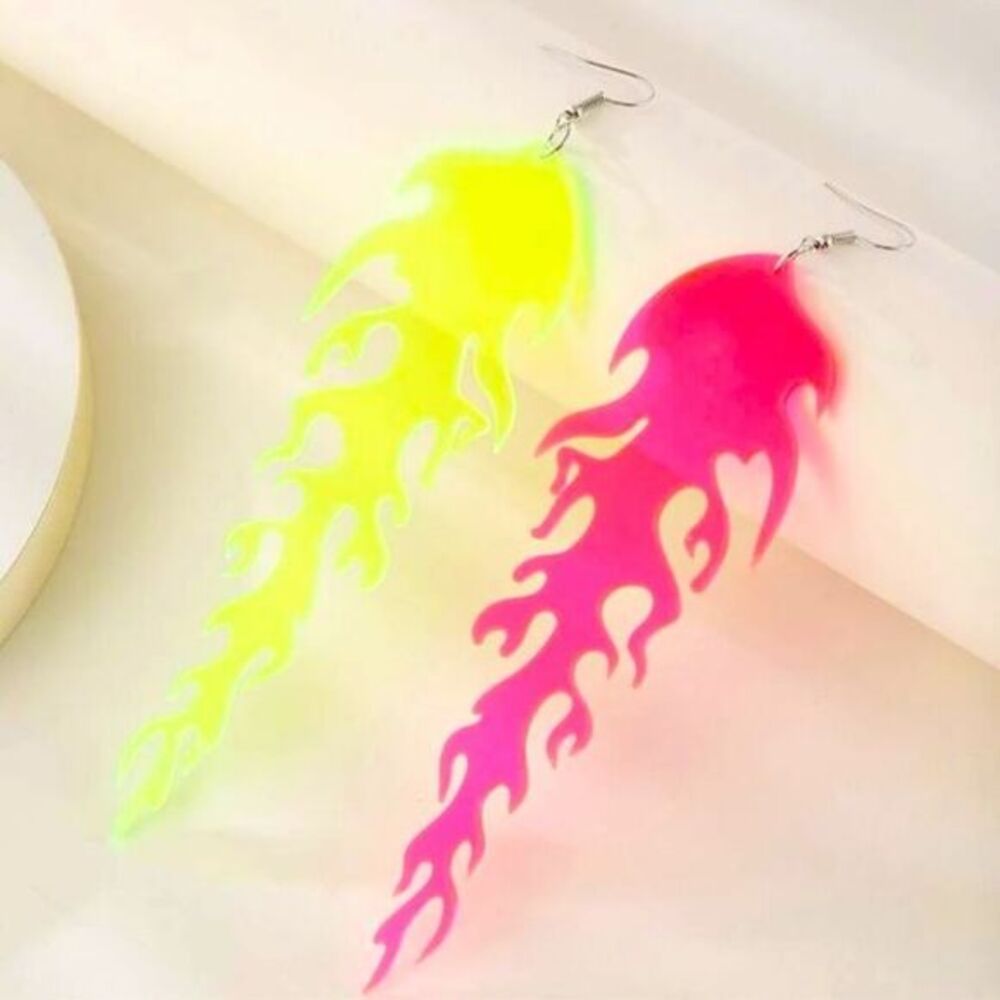 Y2K Goth Maleficent Dragon Flame Design Neon Drop Earrings